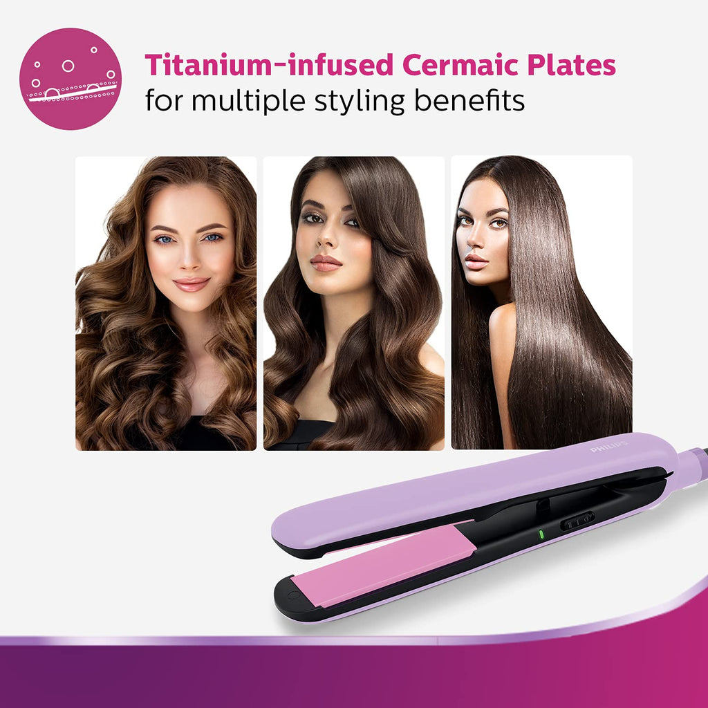 Philips India's No.1 Hair Styling Brand Hair Straightener, Minimized Heat Damage,SilkProtect Care, Titanium Ceramic Plates,Smooth Shiny Straight Hair, 2 Temperature Settings,For Indian Hair,BHS393
