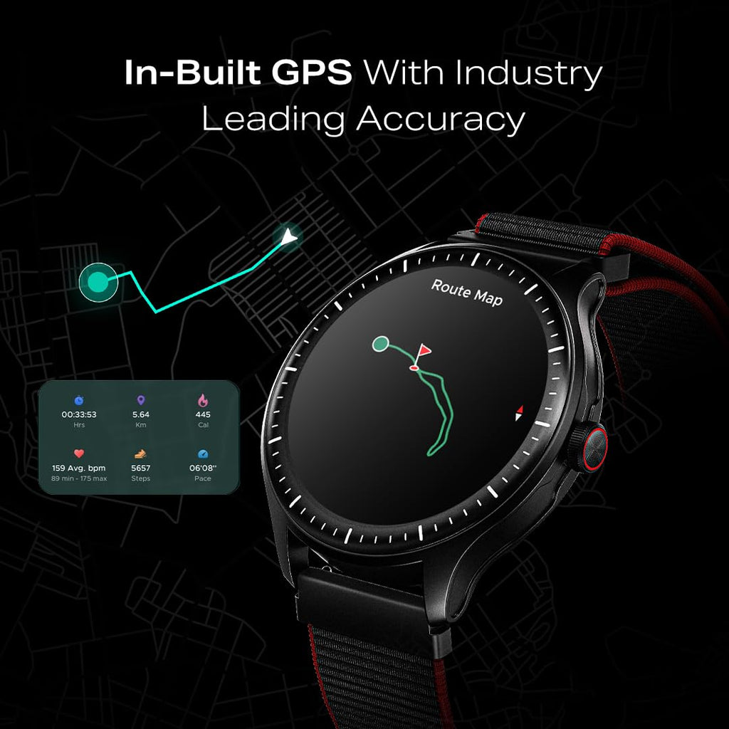 boAt Valour Watch 1 GPS, AI Based Auto Gym Mode, Built-in GPS, Advanced X2 Chip, 6-axis sensors, 3 ATM,15 Days Battery,1.43" AMOLED Display w/Gorilla Glass Smart Watches for Man (Fusion Black)