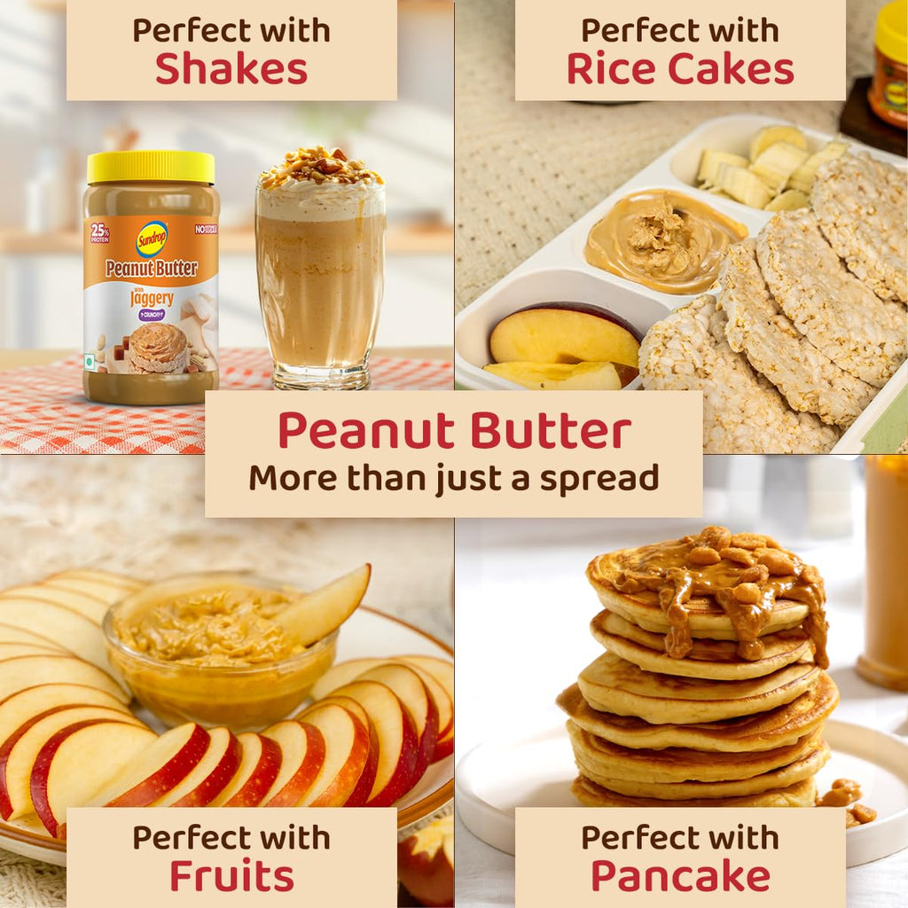 Sundrop Peanut Butter with Jaggery | Crunchy | 900 grams (Pack of 2)