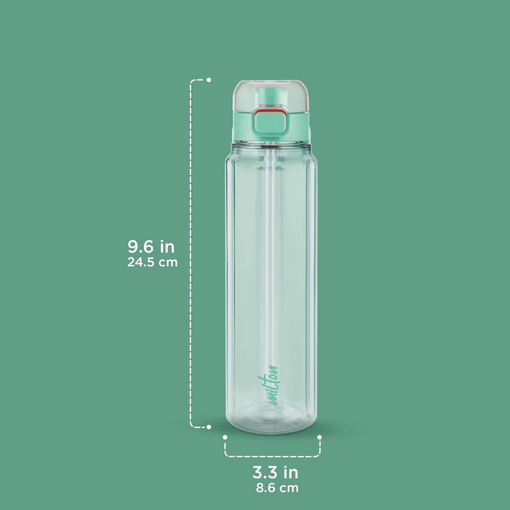 MILTON Aston 700 BPA & BPS-Free Water Bottle 700 ml| Food-Grade Plastic | One-Click Open | Leak-Proof | Sip & Gulp Lid I Ideal for Office, School, College, Gym, Turquoise Blue