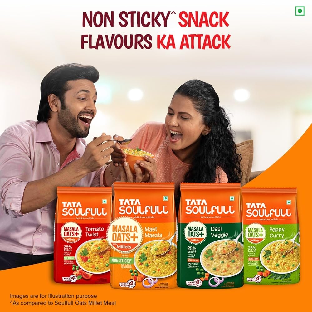 Tata Soulfull Masala Oats+ With Millets, Desi Veggie, 500g (Pack of 2)