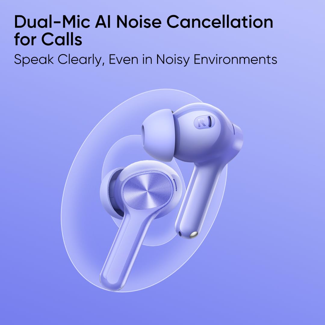 realme Buds T200 Lite Bluetooth in Ear Earbuds,4 Mic, AI ENC for Calls,48 Hours Total Playback with Fast Charging and Ultra Low Latency Gaming TWS,Google Fast Pair,with mic (Aurora Purple)