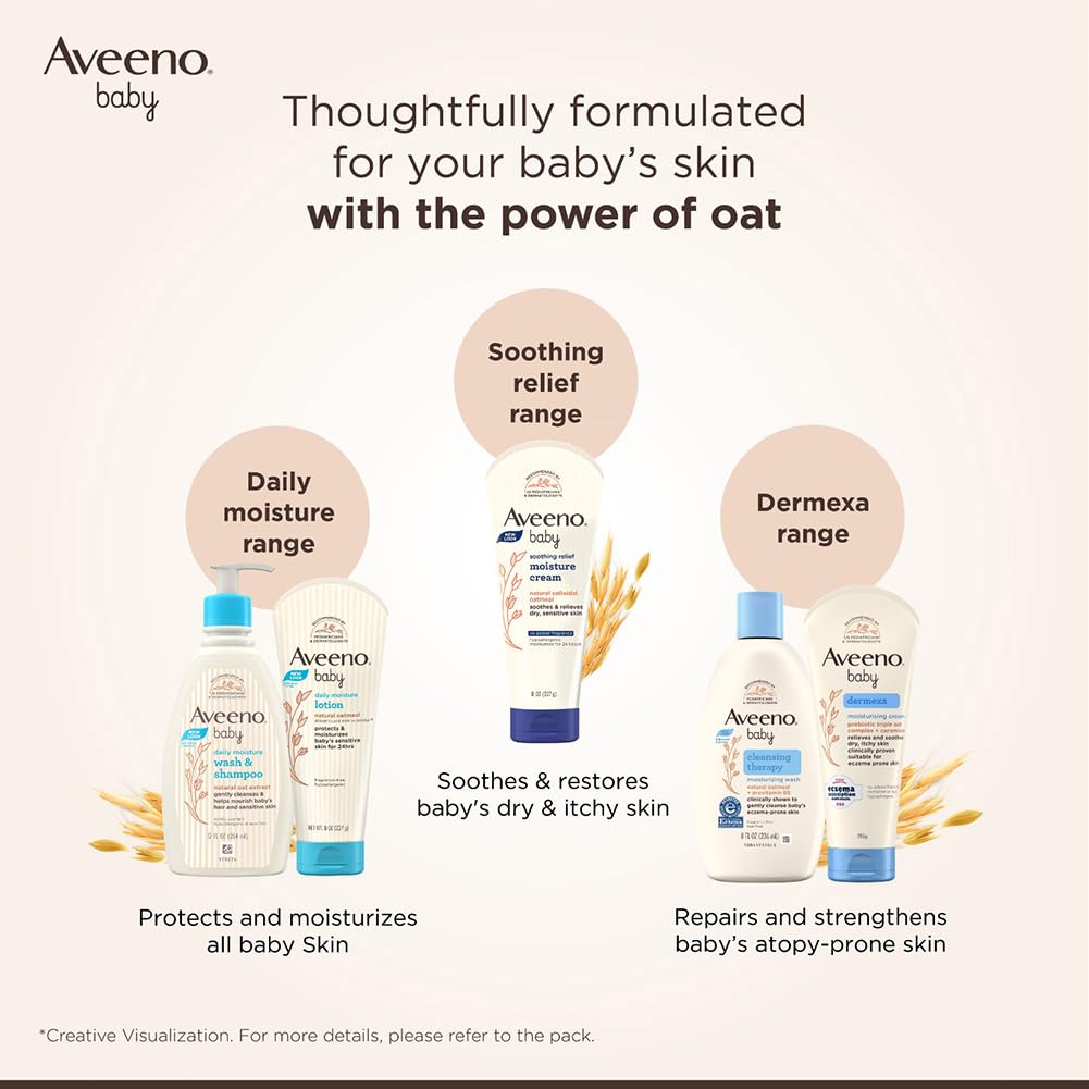 Combo Pack: Aveeno Baby Daily Moisturizing Wash & Shampoo (354ml) + Daily Moisture Lotion (227g) + Soothing Relief Moisture Cream 100g