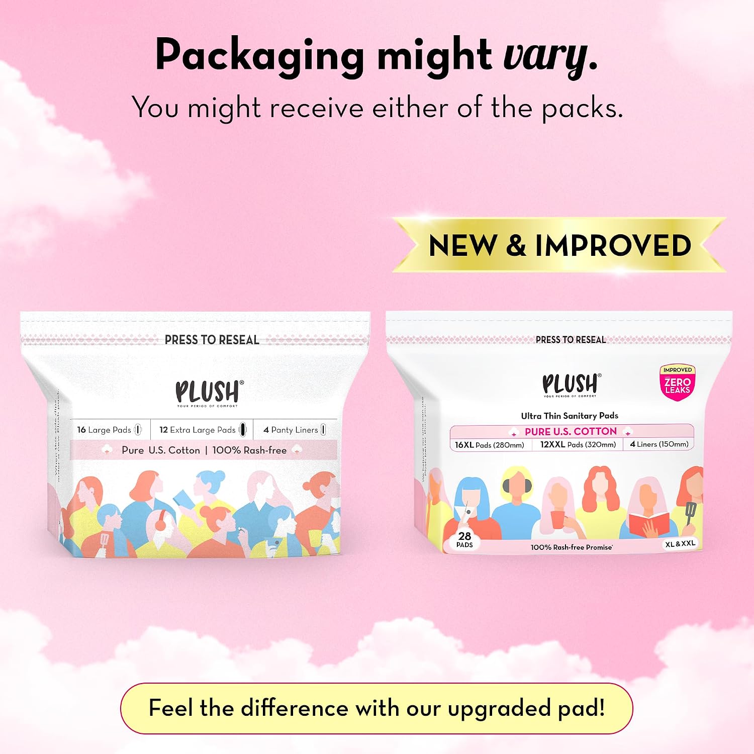 Plush Ultra-Thin Sanitary Napkins for Women 28 Pcs (Pack of 3)| B2G1 Supersaver Combo of 84 Pads | 48 XL, 36 XXL Rash-Free Pads & 12 Pantyliner