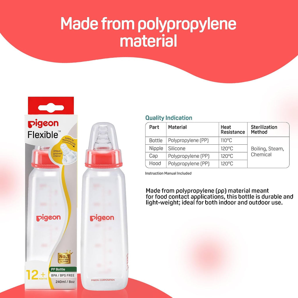Pigeon Peristaltic Feeding Bottle 240ml Red with L Nipple | Natural Baby Feeding Bottle | BPA Free