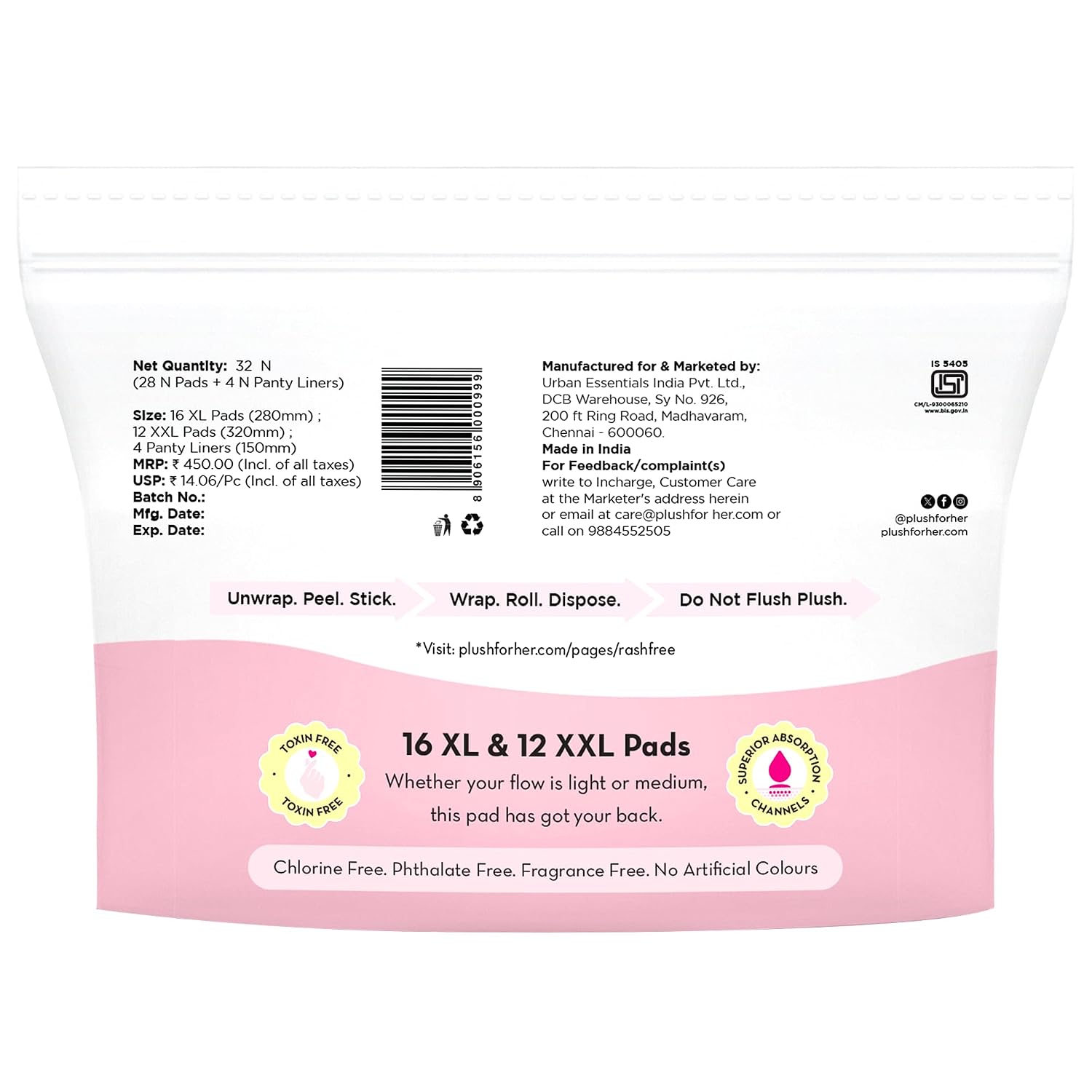 Plush Ultra-Thin Sanitary Napkins for Women 28 Pcs (Pack of 3)| B2G1 Supersaver Combo of 84 Pads | 48 XL, 36 XXL Rash-Free Pads & 12 Pantyliner
