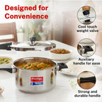 Prestige 5 Litre Triply Svachh Outerlid Pressure Cooker|Deep lid for spillage control|Gas & Induction Compatible|Triply body for even heating|Gasket Release System|5 Years warranty|ISI certified