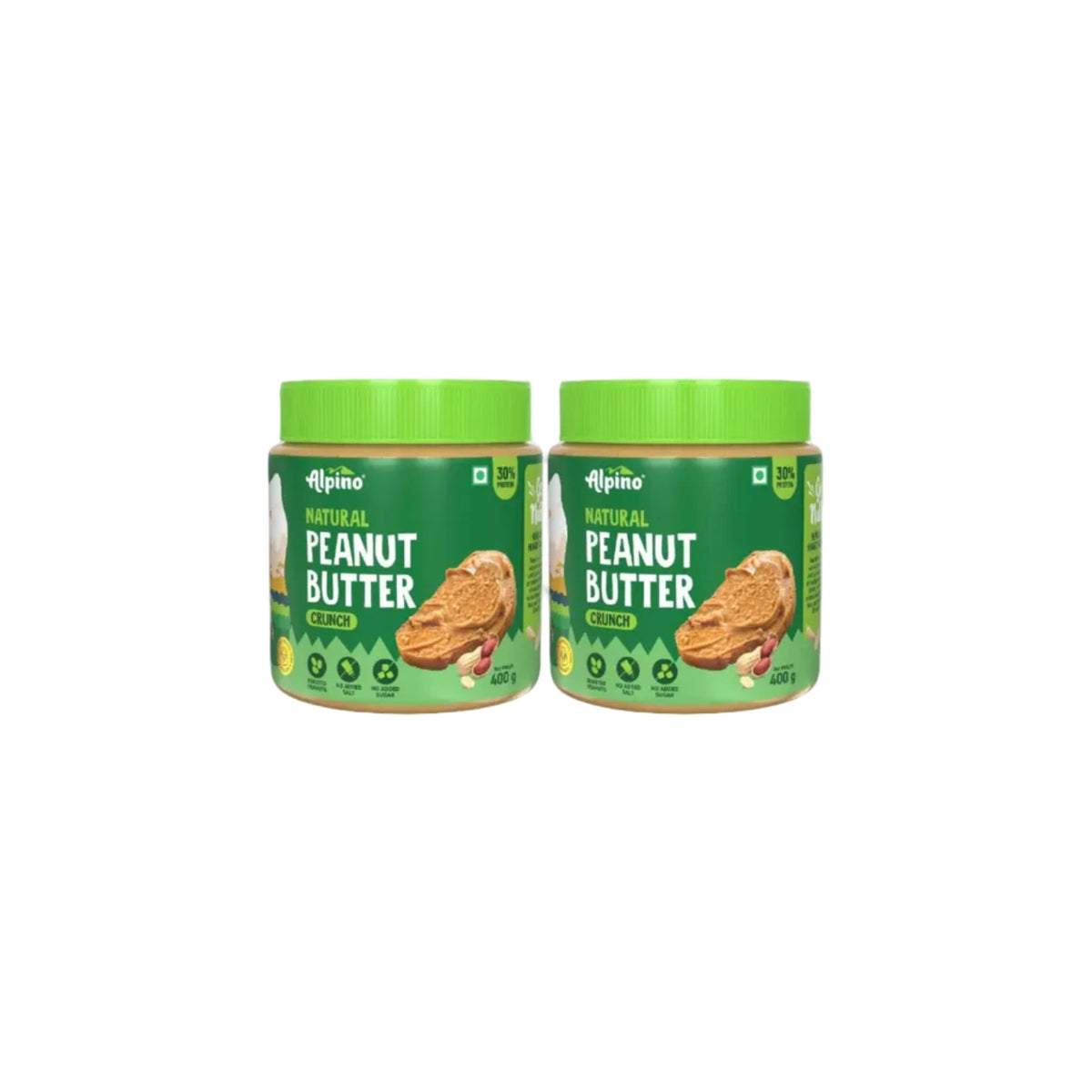 ALPINO Natural Peanut Butter Crunch Unsweetened 800g (Pack of 2)
