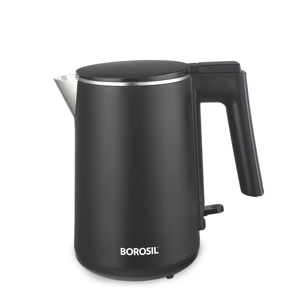Borosil 1 L 1200W Stainless Steel Cooltouch Electric Kettle | Boil Water for Tea/Coffee/Soup/Noodles | Water Heater Jug | Auto Cut-off, Dry Boil Protection | Multipurpose Kettle | 1 Year Warranty