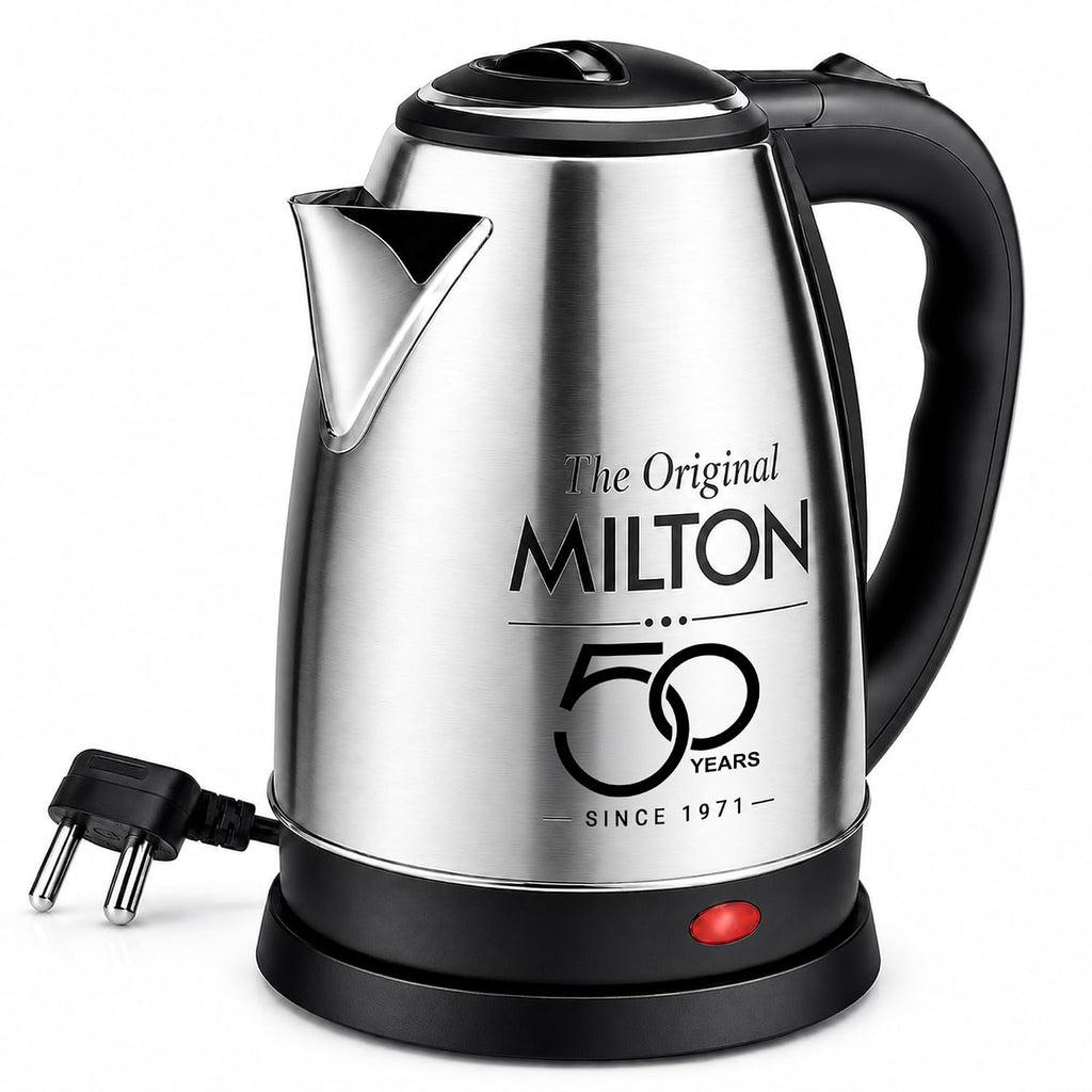 Milton Appliances Go Electric Kettle 1.8 Litre I 3X Protection - Dry Boil, Auto Shut Off, Overheat I 1350 Watt I Super Fast Boiling I Stainless Steel I 360° Power Base I 1 Year Warranty