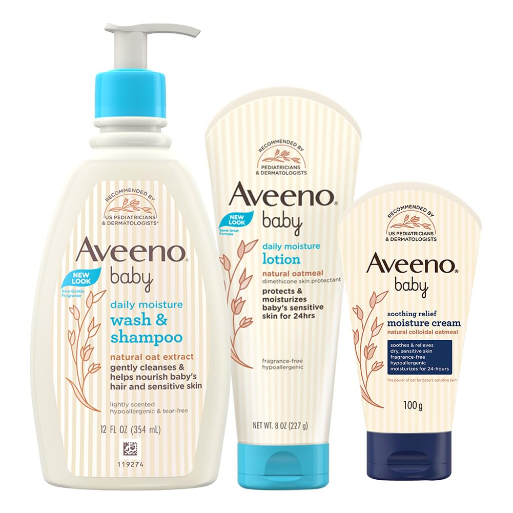 Combo Pack: Aveeno Baby Daily Moisturizing Wash & Shampoo (354ml) + Daily Moisture Lotion (227g) + Soothing Relief Moisture Cream 100g