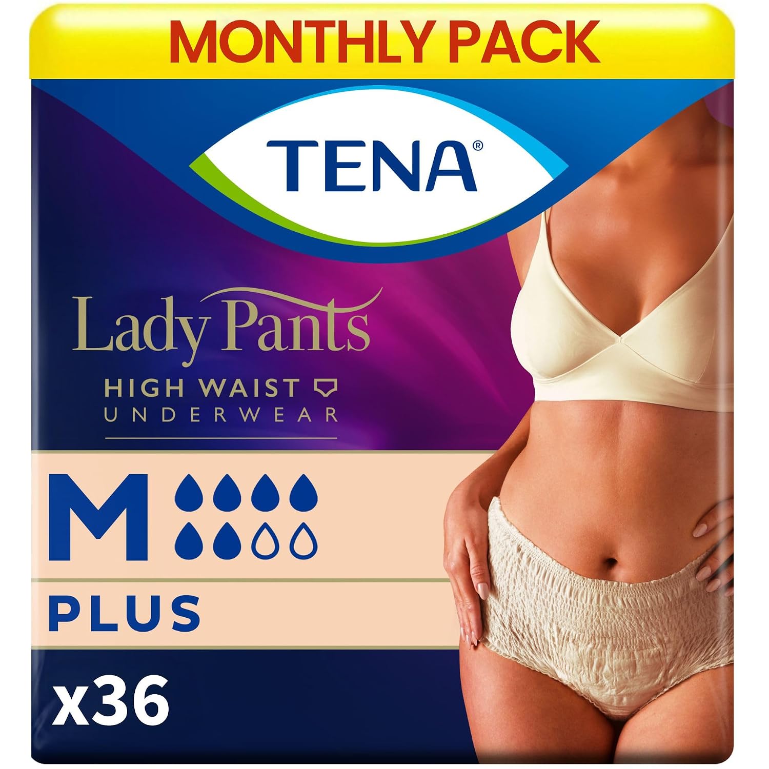 TENA Lady High Waist Adult Diaper Pants for Moderate to Heavy Bladder Weakness | 36 Pcs | Medium (M) Size | Incontinence Panties,Underwear for Women | Waist Size 30-42 inch | 75-105 cms
