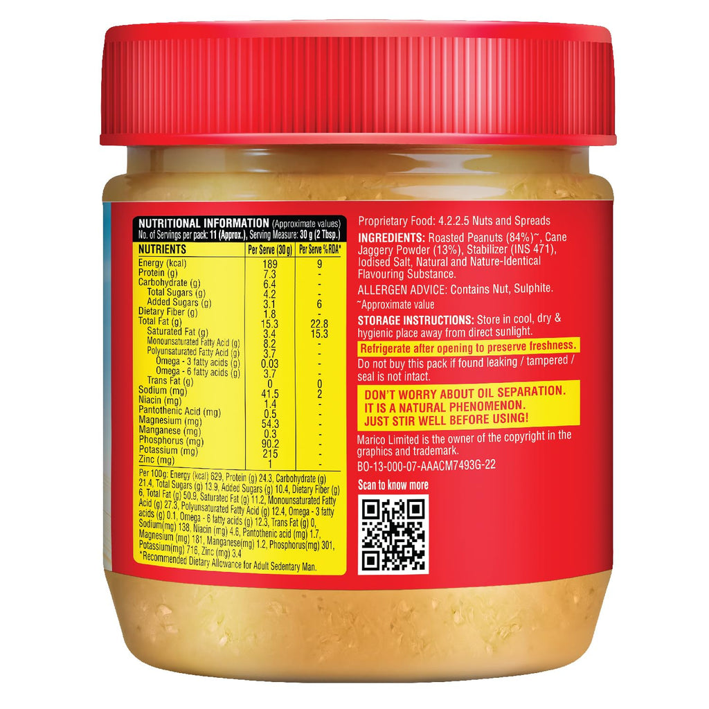 Saffola Peanut Butter with Jaggery, Crunchy 350 gm