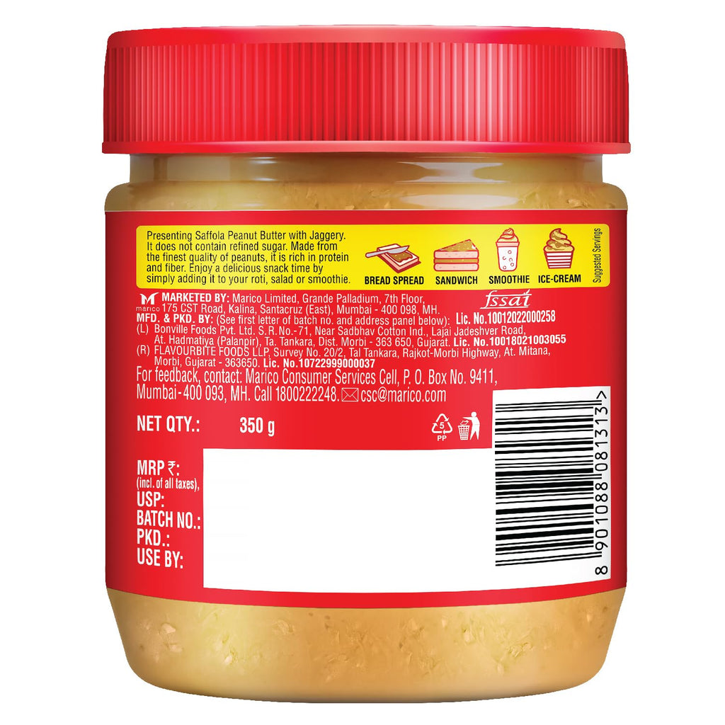 Saffola Peanut Butter with Jaggery, Crunchy 350 gm