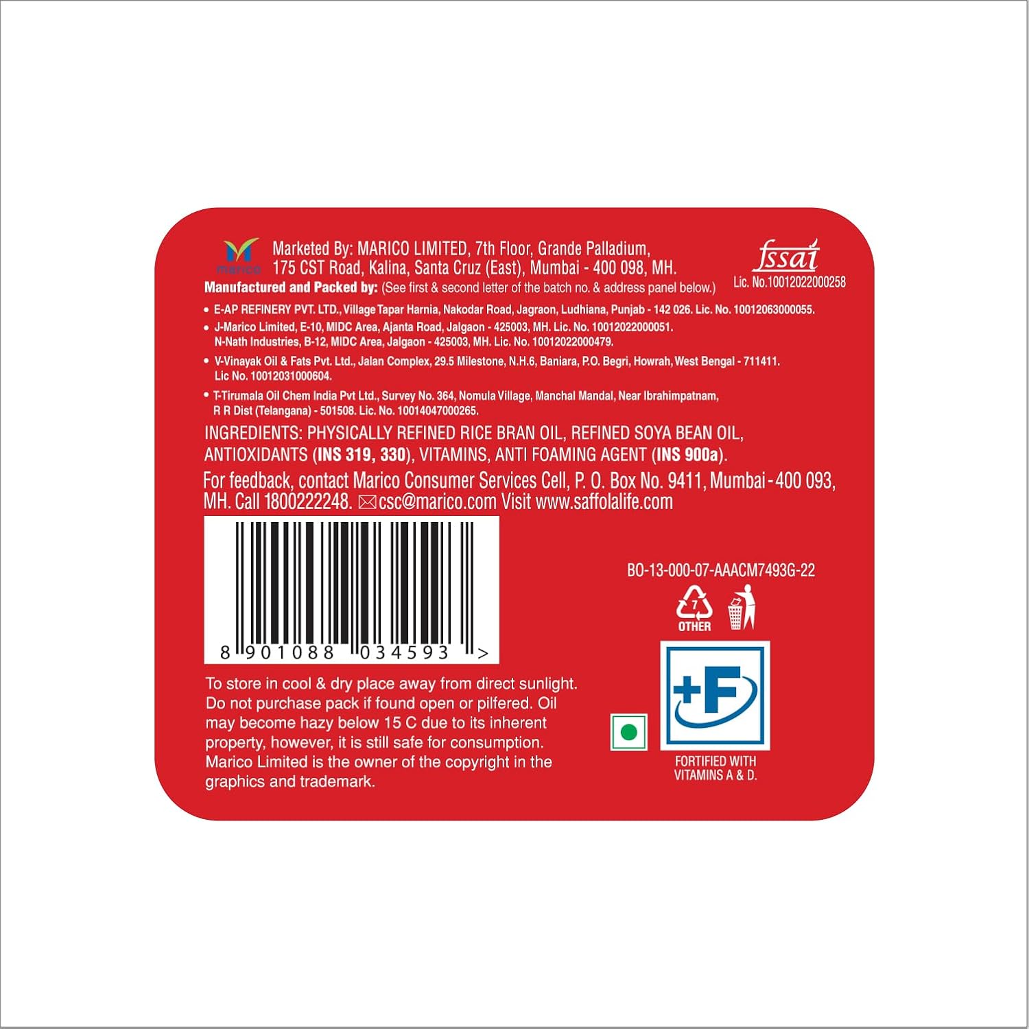 Saffola Active Refined Cooking oil 930ml