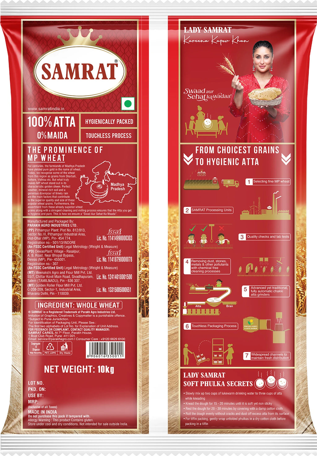 Samrat Chakki Atta |100% Whole Wheat Flour | Gehun Ka Atta (No Maida) (10 kg)