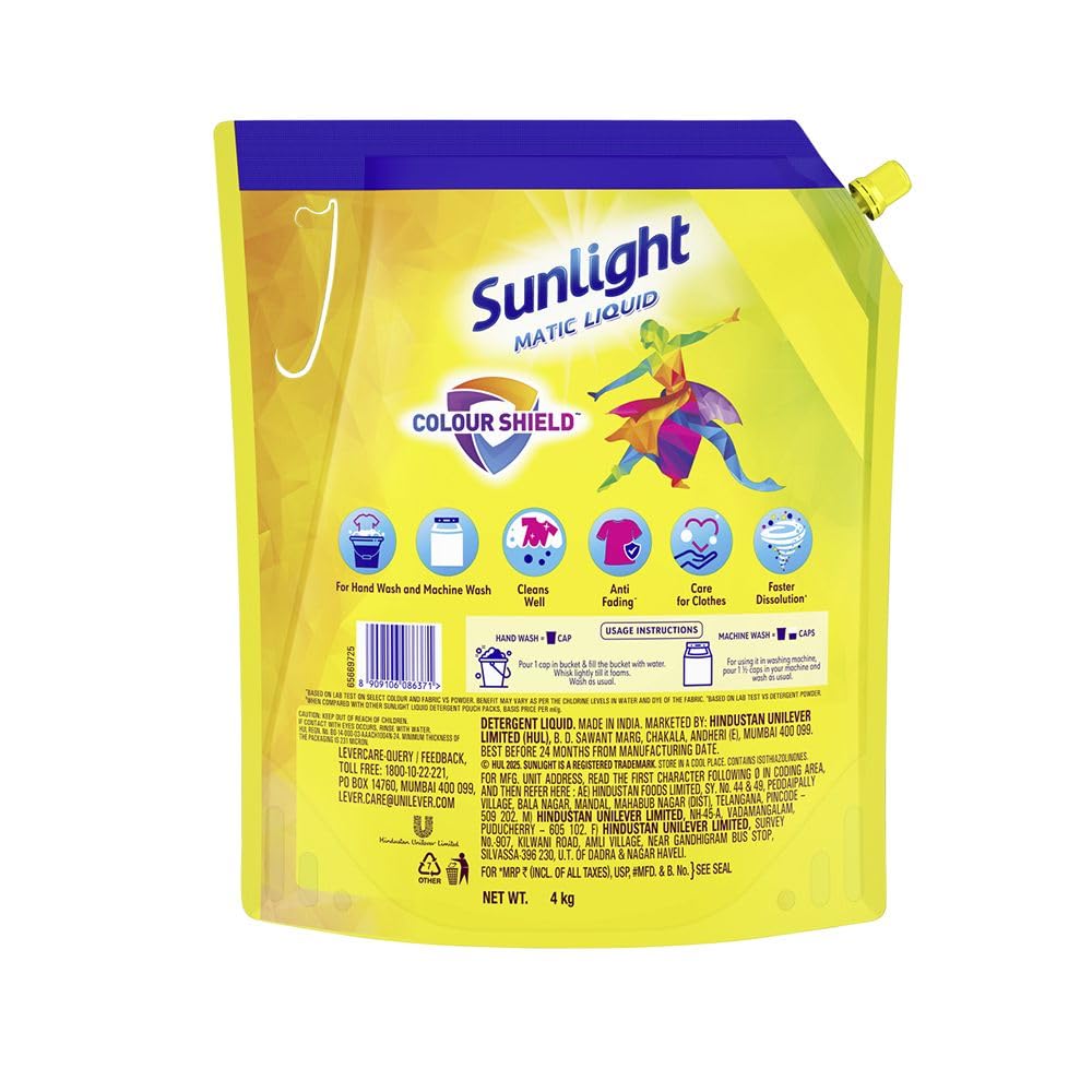SUNLIGHT Matic Liquid Detergent with Colour Shield for Bright & Colorful Clothes
