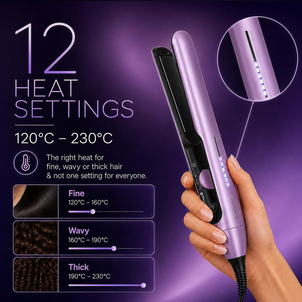 Philips India's No.1 Hair Styling Brand - One Stroke Hair Straightener | 50% Faster Straightening | 3 days salon-like hair | 12 Temperature Settings (120–230°C) Designed for Indian Hair | BHS530