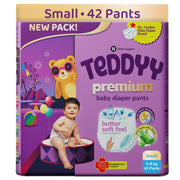 Teddyy Premium Baby Diapers S Size, Pant Style | Small (4-8 kg), 42 Pants | Butter Soft Feel | Anti-Rash with Aloe Vera &12 Hours Dryness Lock
