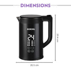 Borosil Cooltouch 1.5L 1350W Digital Electric Kettle | Temprature Display, Double Wall, Keep Warm Function with Wide Mouth | Can make Tea, Noodles, Soup, Boiled Eggs, Vegetable etc. | 2 years Warranty