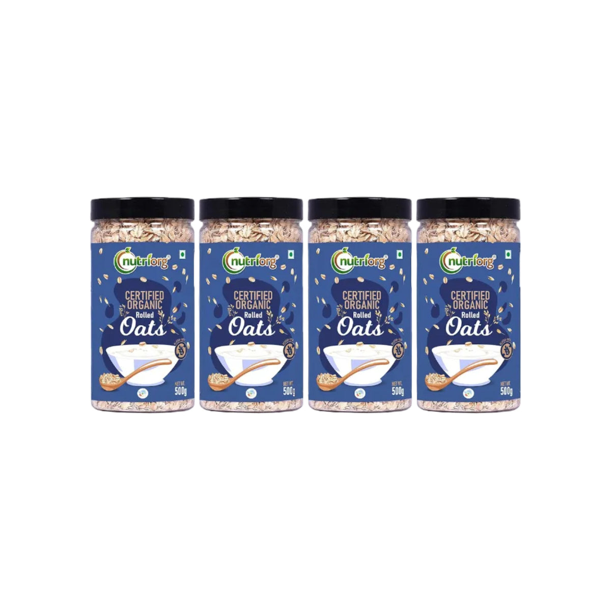 Nutriorg 100% Organic Rolled Oats 2000gm | Pack of 4 | Gluten Free | High protein | Weight loss | Fibre Rich | Easy to Cook | Overnight Oats | Nutritional Breakfast Cereal Oats | Air Tight Plastic Jars
