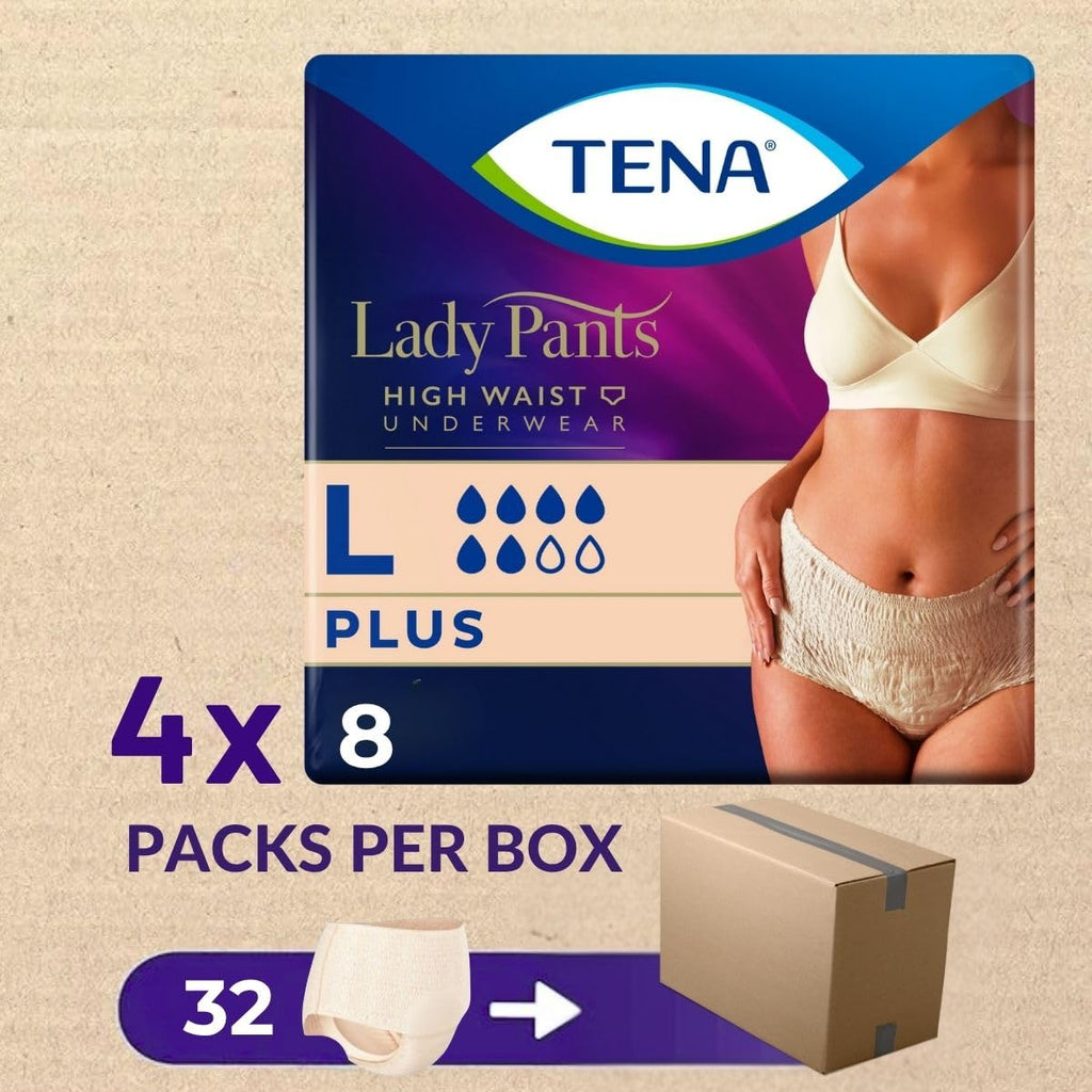 TENA Lady High Waist Adult Diaper Pants for Moderate to Heavy Bladder Weakness | 32 Pcs | Large (L) Size | Incontinence Panties,Underwear for Women | Waist Size 38-52 inch | 95-130cms