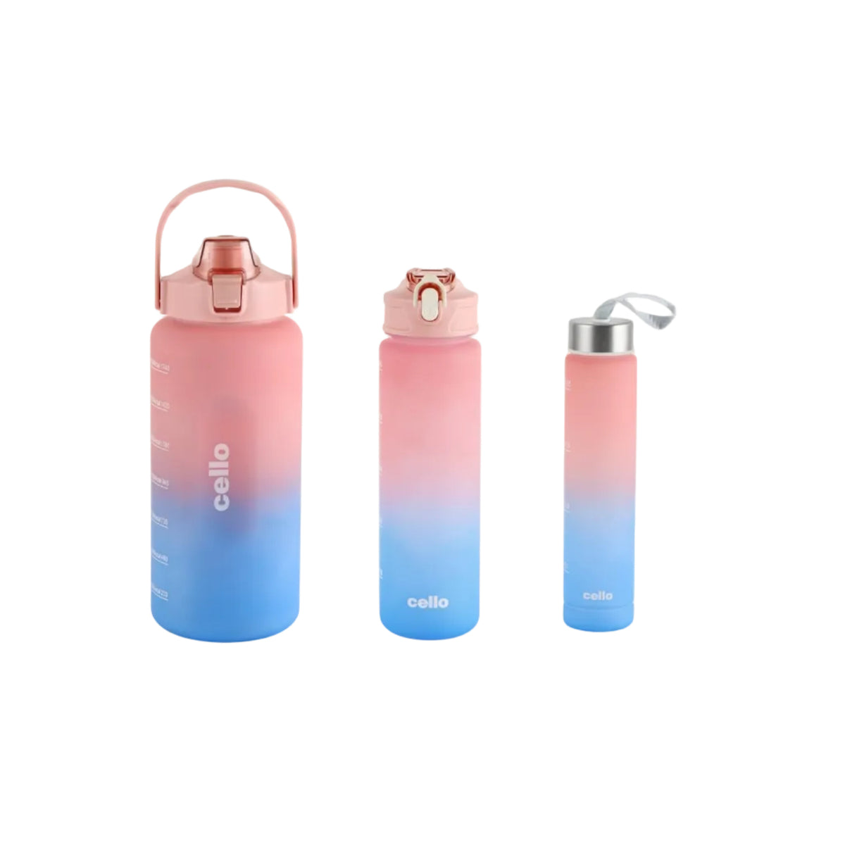CELLO All Day Set of 3 Pieces Water Bottles Daily Use, Pink (310ml, 790ml, 2085ml) | BPA Free Leakproof Lightweight Easy to Carry Different Sizes Water Bottle For School, Workout, Gym & Office