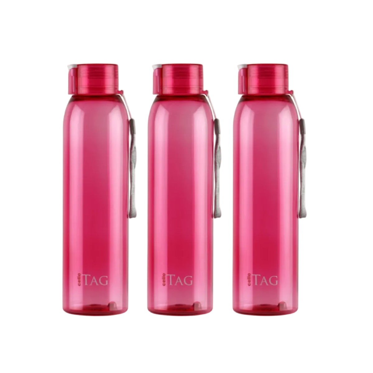 CELLO My Tag PET Water Bottle | 100% food grade | Leak proof and Break proof | Set of 3-1000ml | Pink