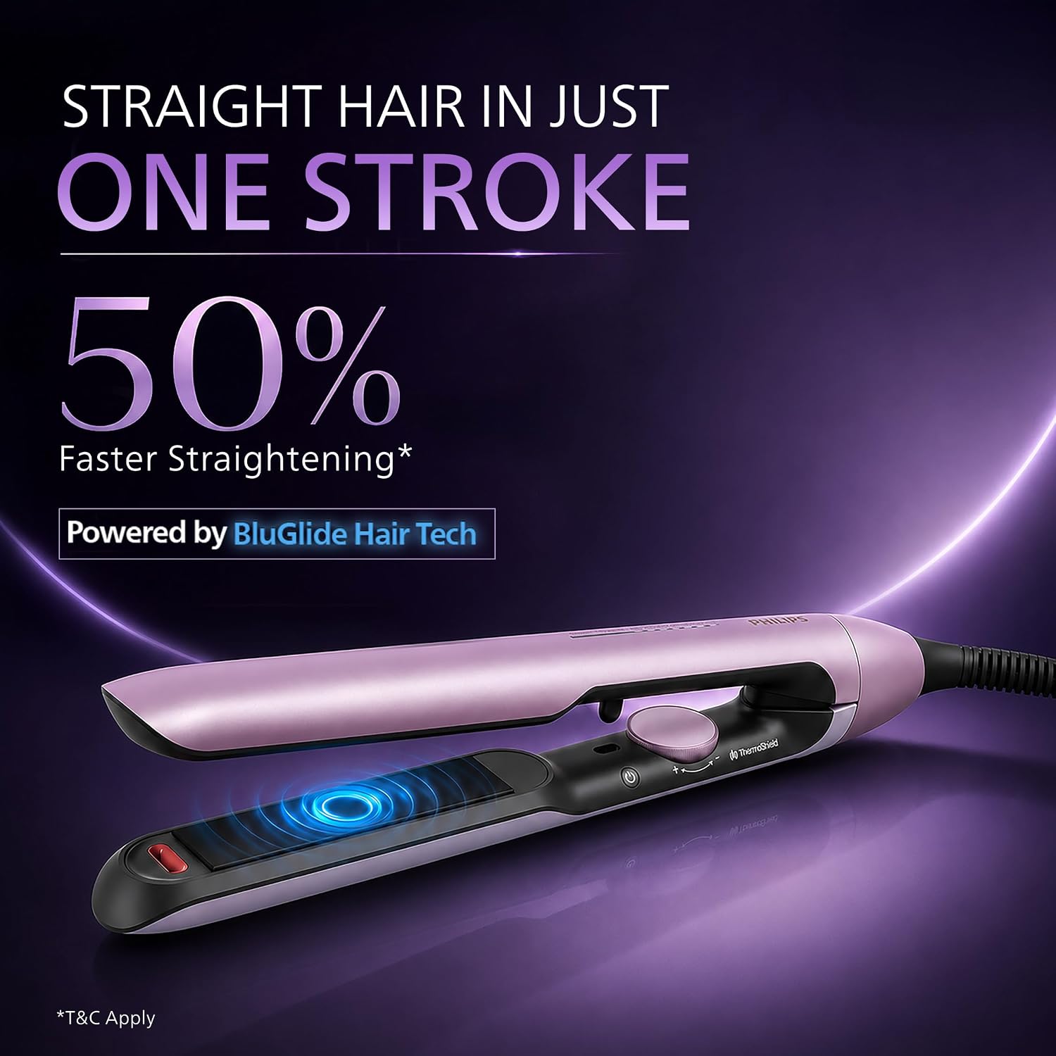 Philips India's No.1 Hair Styling Brand - One Stroke Hair Straightener | 50% Faster Straightening | 3 days salon-like hair | 12 Temperature Settings (120–230°C) Designed for Indian Hair | BHS530