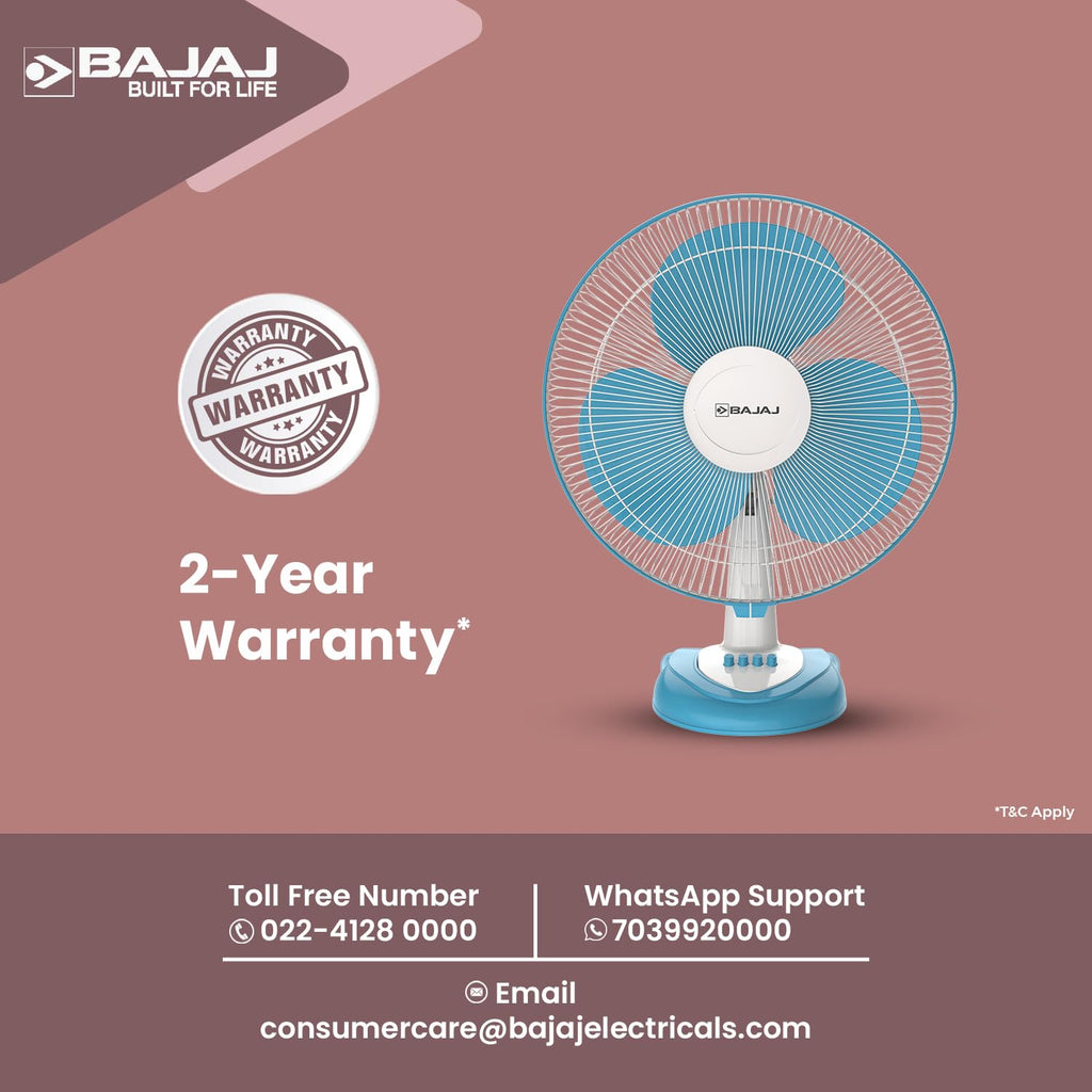 Bajaj Frore Neo Table Fan 400 MM | Table fans for Home & Office |Aerodynamically Balanced Blades| 100% CopperMotor| HighAir Delivery|3-Speed Control| 2-Yr Warranty 【Blue】