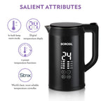 Borosil Cooltouch 1.5L 1350W Digital Electric Kettle | Temprature Display, Double Wall, Keep Warm Function with Wide Mouth | Can make Tea, Noodles, Soup, Boiled Eggs, Vegetable etc. | 2 years Warranty