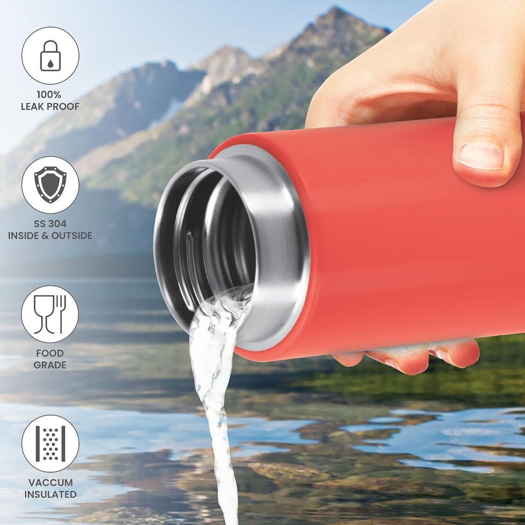 Milton Shiny 300 Thermosteel Water Bottle 280 ml, Long Hours Hot and Cold I Leak Proof Lid, ISI Certified I Vacuum Insulated I for Office, Gym, School I Red