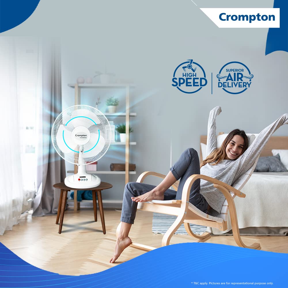Crompton HISPEED Gale Classic 400 mm Table Fan | Superior Air Delivery | Smooth Oscillation | Easy neck tilt mechanism |2 Year Warranty | KD White
