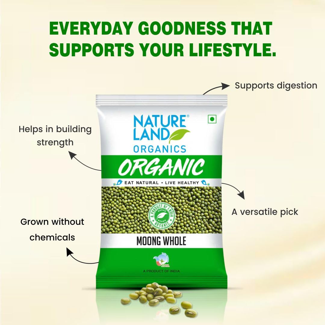 Natureland Organics Moong Sabut/Whole Daal 1 Kg - Organic Healthy Pulses