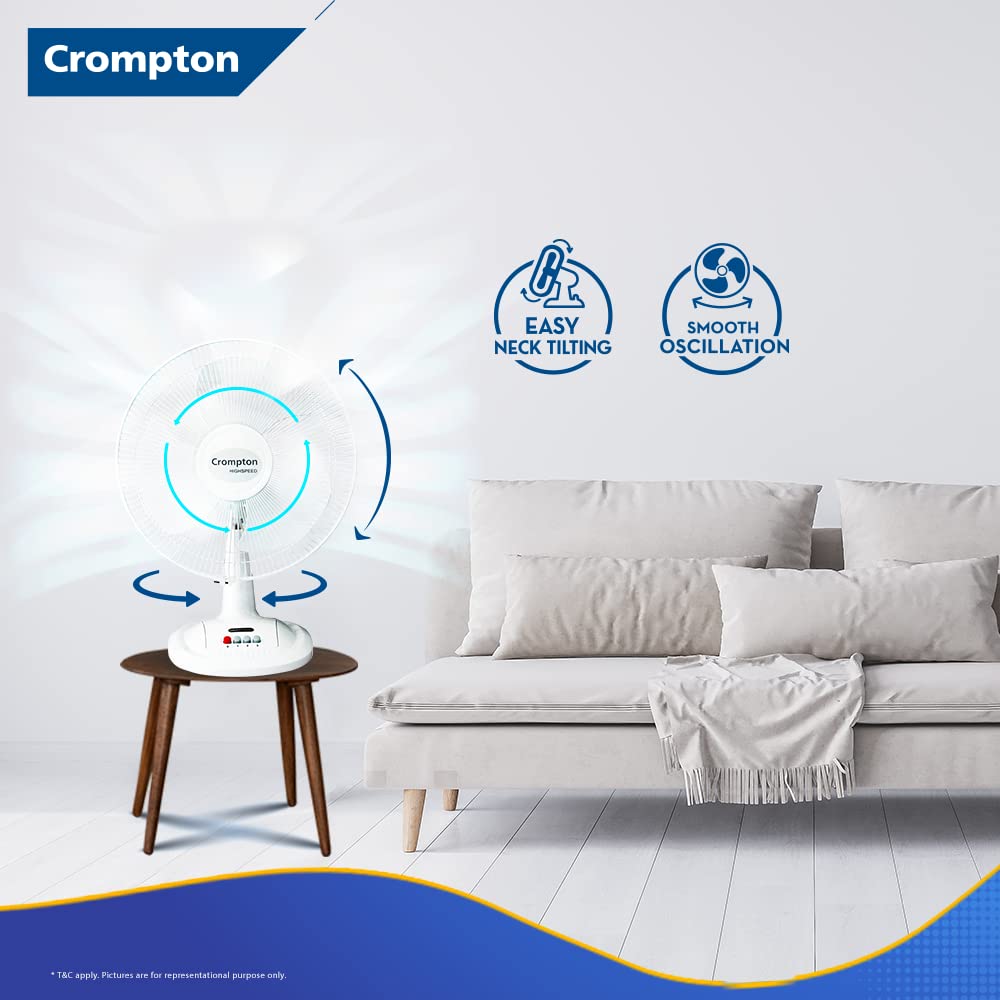 Crompton HISPEED Gale Classic 400 mm Table Fan | Superior Air Delivery | Smooth Oscillation | Easy neck tilt mechanism |2 Year Warranty | KD White