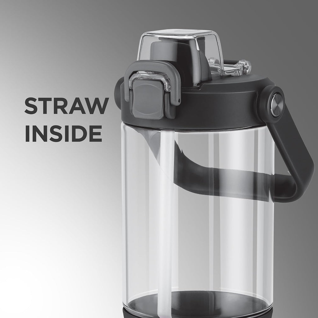 MILTON Summit 1200 2-in-1 Sip or Gulp Lid Tumbler 1200 ml | Plastic Water Bottle with Sturdy Handle & Straw | Leak-Proof, BPA-Free | Perfect for Office, Gym, Travel Tumbler for Men and Women, Black