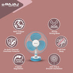 Bajaj Frore Neo Table Fan 400 MM | Table fans for Home & Office |Aerodynamically Balanced Blades| 100% CopperMotor| HighAir Delivery|3-Speed Control| 2-Yr Warranty 【Blue】