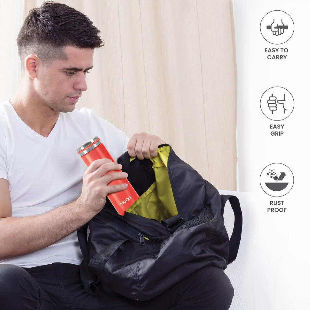 Milton Shiny 300 Thermosteel Water Bottle 280 ml, Long Hours Hot and Cold I Leak Proof Lid, ISI Certified I Vacuum Insulated I for Office, Gym, School I Red