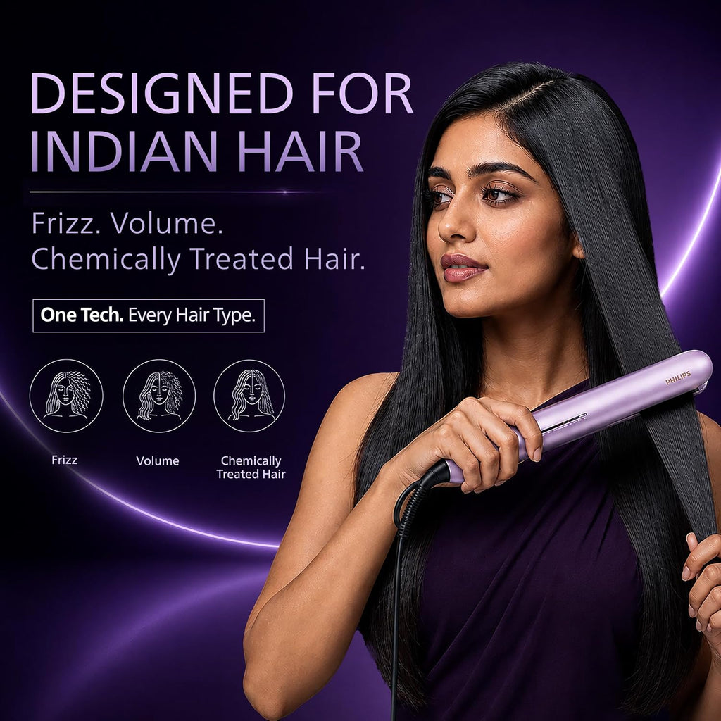 Philips India's No.1 Hair Styling Brand - One Stroke Hair Straightener | 50% Faster Straightening | 3 days salon-like hair | 12 Temperature Settings (120–230°C) Designed for Indian Hair | BHS530