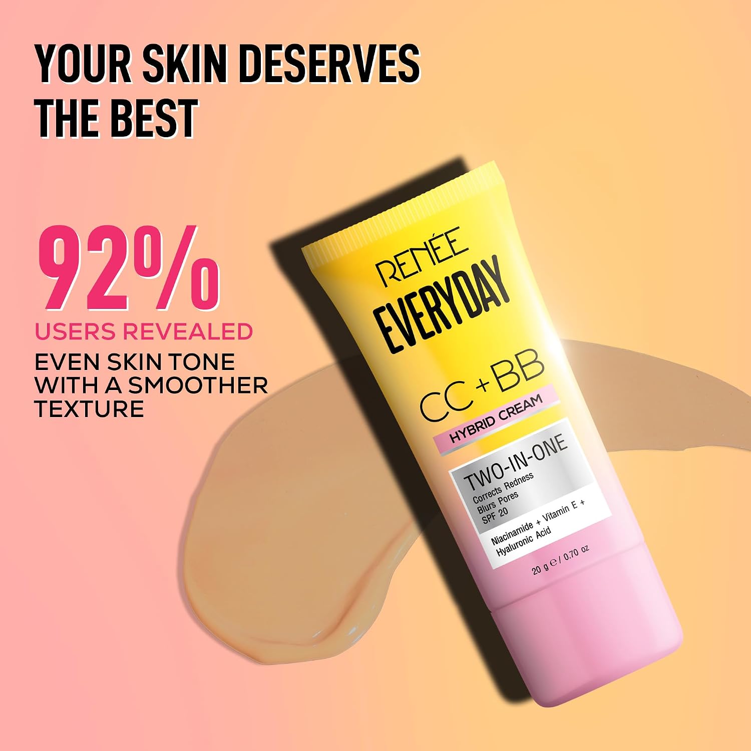 RENEE Everyday CC + BB Hybrid Cream With SPF 20 - Almond Crème,20g