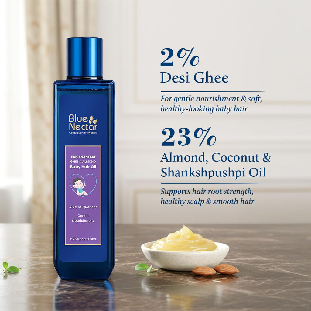 Blue Nectar Ayurvedic Baby Hair Oil with Ghee for Healthy Scalp