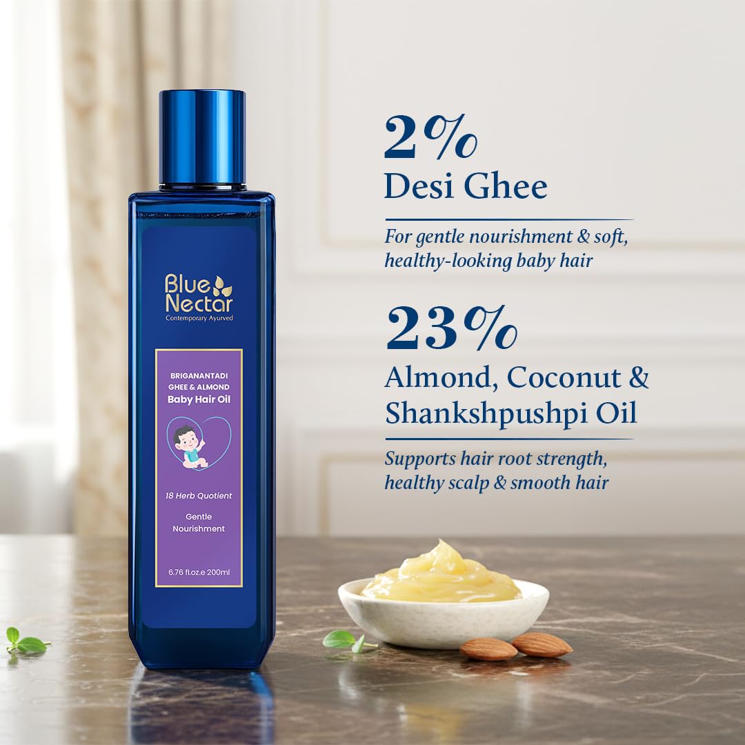 Blue Nectar Ayurvedic Baby Hair Oil with Ghee for Healthy Scalp