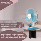 Bajaj Frore Neo Table Fan 400 MM | Table fans for Home & Office |Aerodynamically Balanced Blades| 100% CopperMotor| HighAir Delivery|3-Speed Control| 2-Yr Warranty 【Blue】