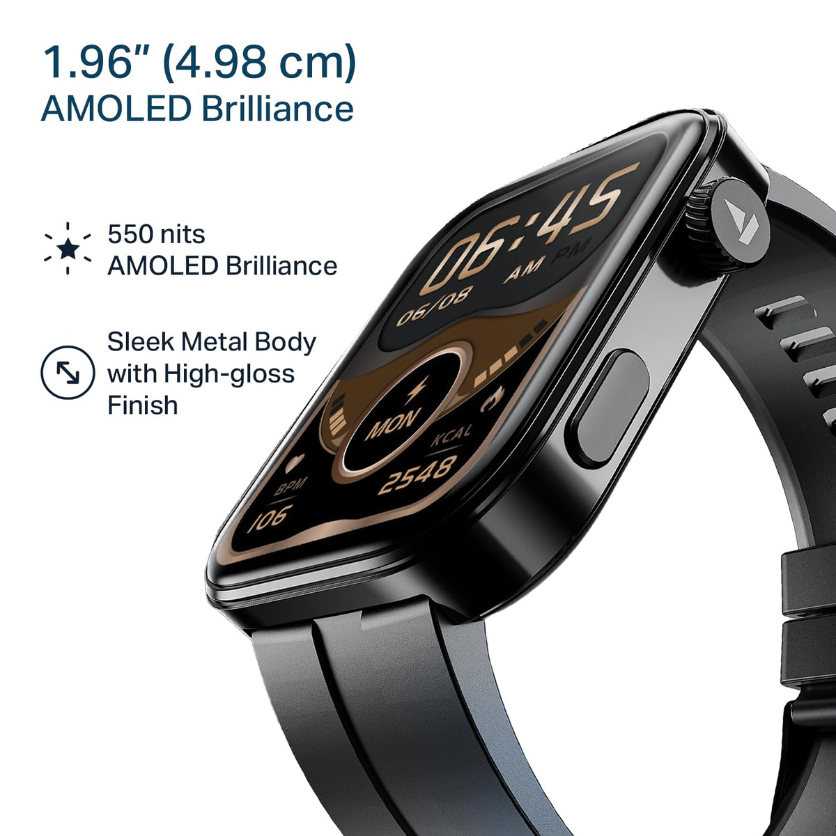 boAt Chrome Endeavour, Premium Metal Body, 1.96”(4.97cm) AMOLED Display,AI Coach Health Insights,Advanced S1 Processor,HRV,VO2 Max,Auto Watchface Refresh, Smart Watch for Men & Women (Active Black)