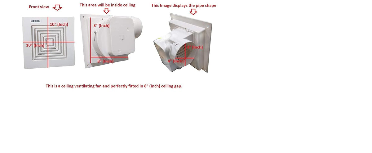 Usha Crisp Air Premia CV 260mm (10-Inch) Ceiling-Mounted Exhaust Fan for Kitchen/Bathroom | 100% Copper Motor | Rust-Proof Body & Blades | Low Noise | Easy to Install | 2-Year Warranty | White