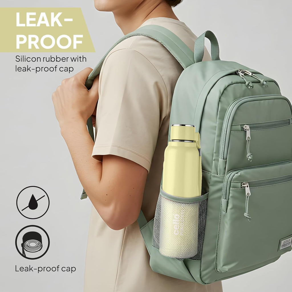 Cello Puro Steel-X Benz 900 PU Insulated Water Bottle 650 ml Green | BPA Free, Leakproof, ISI Certified |Hot & Cold Bottle for Gym, Office, College, Travel, Camping, Indoor & Outdoor Sports & Yoga