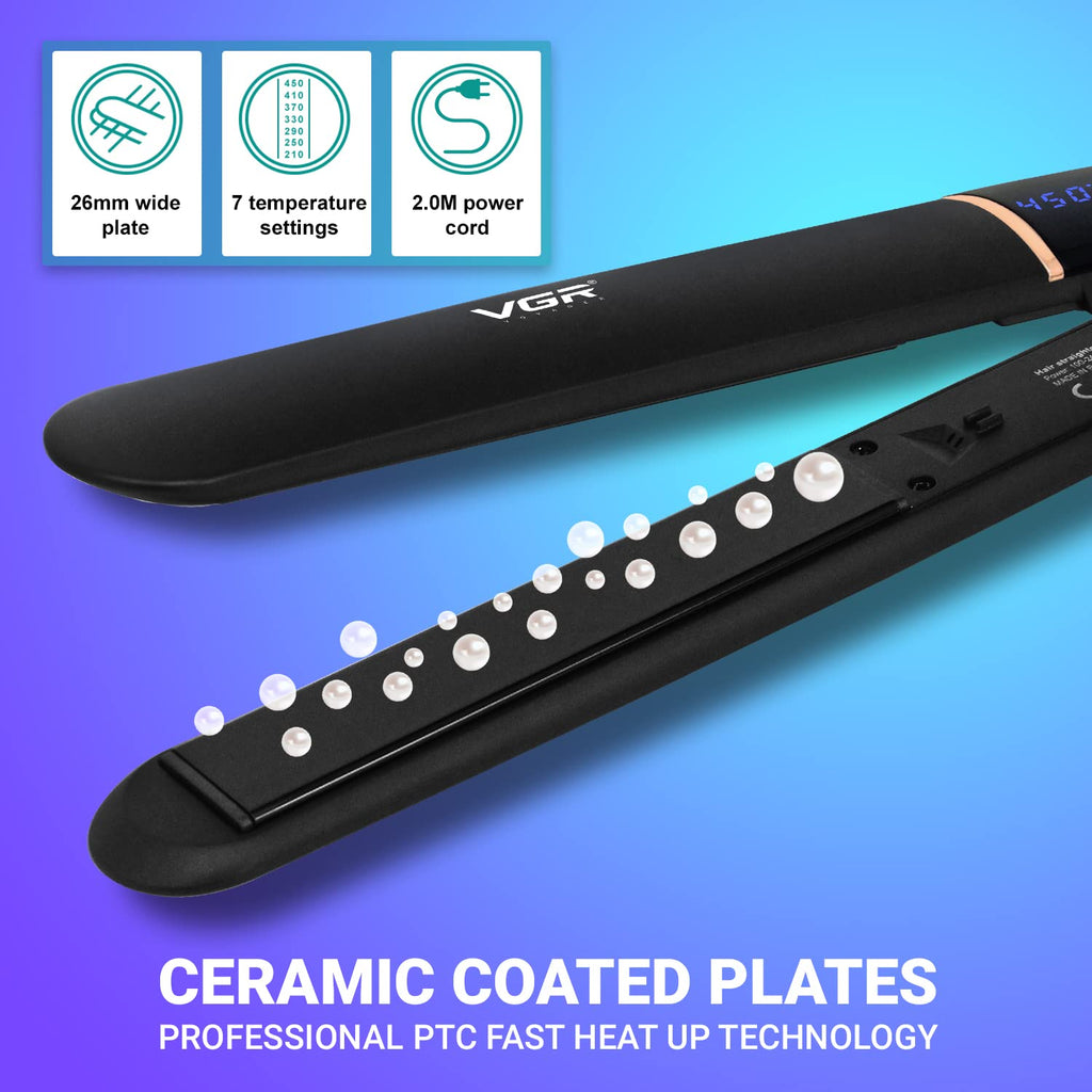 VGR V-515 Professional Hair Straightener with 7 Temperature settings & Uniform Heat Technology (Black)
