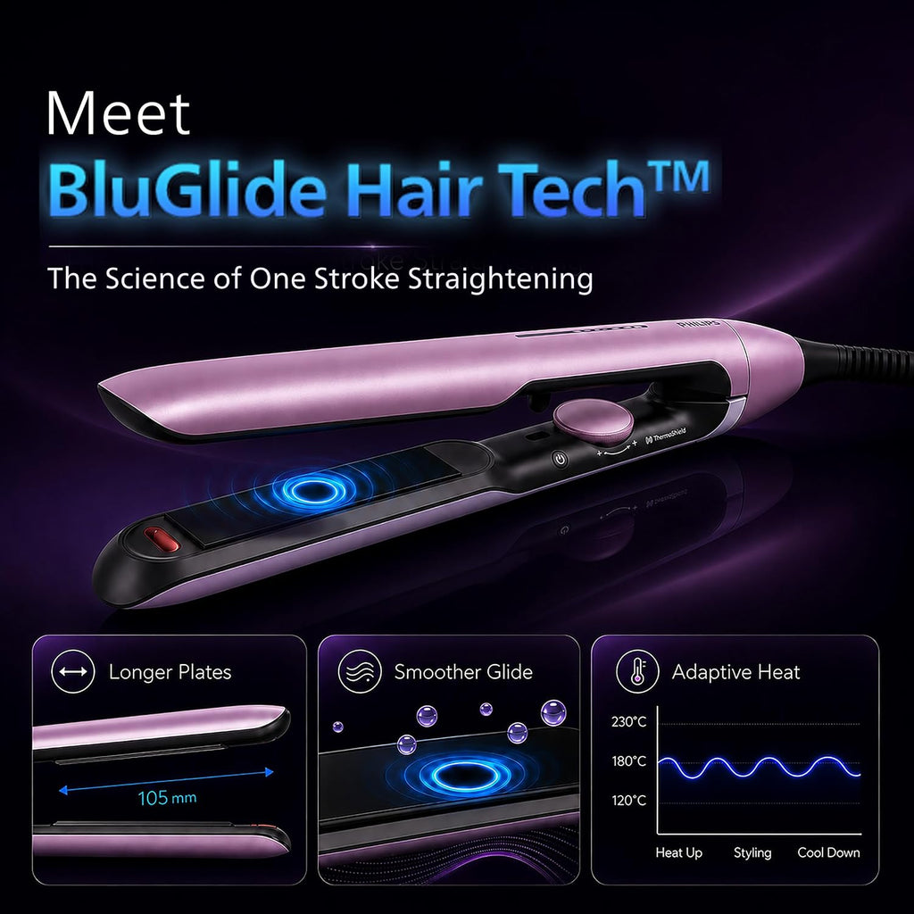 Philips India's No.1 Hair Styling Brand - One Stroke Hair Straightener | 50% Faster Straightening | 3 days salon-like hair | 12 Temperature Settings (120–230°C) Designed for Indian Hair | BHS530