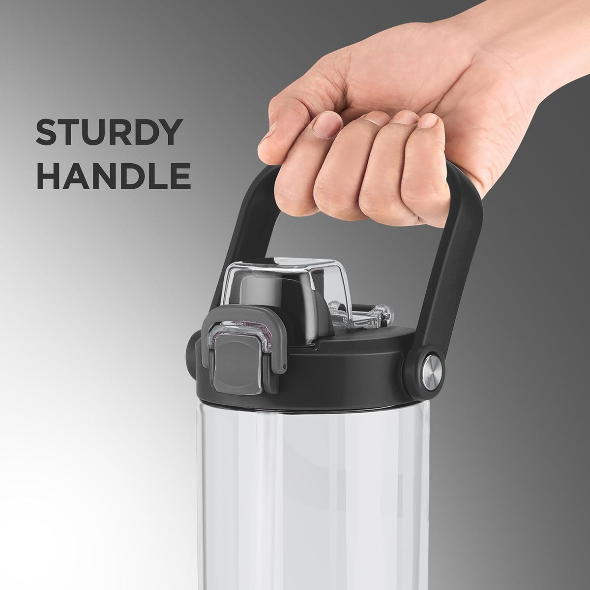 MILTON Summit 1200 2-in-1 Sip or Gulp Lid Tumbler 1200 ml | Plastic Water Bottle with Sturdy Handle & Straw | Leak-Proof, BPA-Free | Perfect for Office, Gym, Travel Tumbler for Men and Women, Black