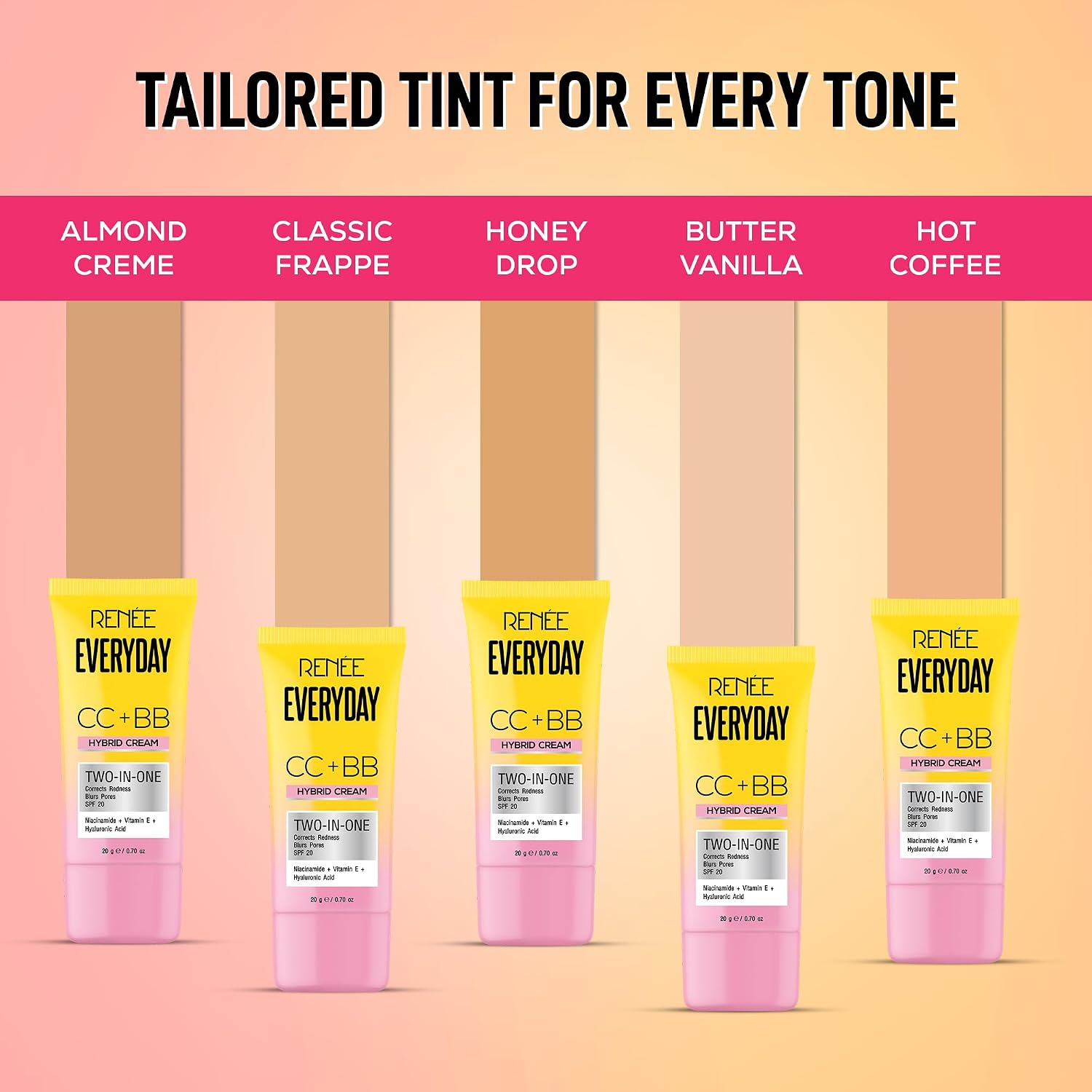 RENEE Everyday CC + BB Hybrid Cream With SPF 20 - Almond Crème,20g
